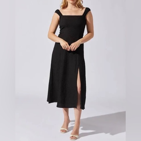 NWT ASTR the Label Crinkle Shoulder Midi Dress Black Women’s M - Picture 1 of 13